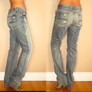 🆕 7 For All Mankind Acid Wash Straight Jeans 24 Y2K Vintage Low Rise